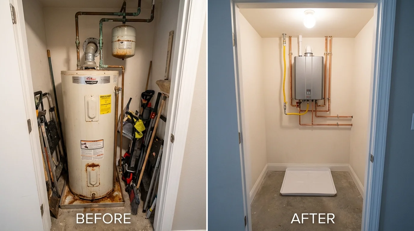 Tank water heater versus wall-mounted tankless unit comparison for Smithfield, VA homeowners